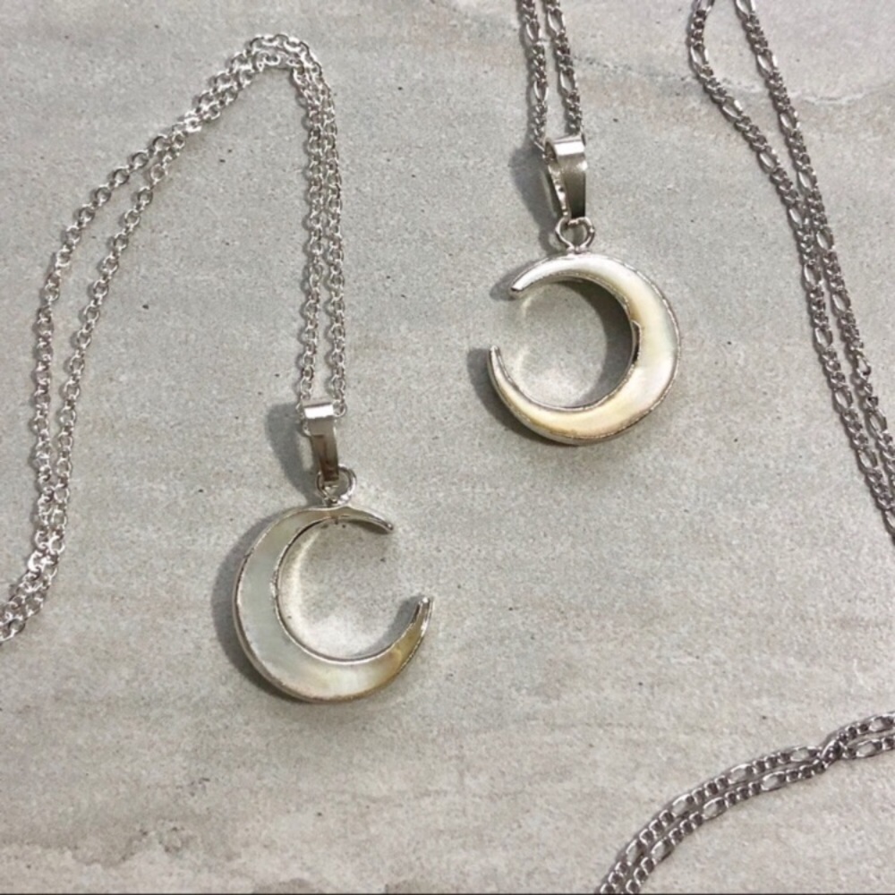 Carved Shell Crescent Moon Pendant Necklace - Picture 9 of 10